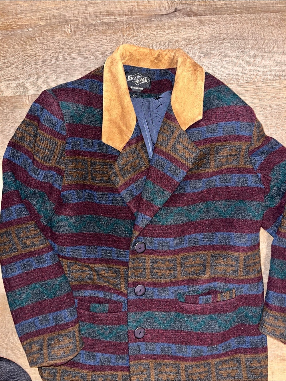 VTG Braetan southwestern Aztec style women’s blazer medium suede collar